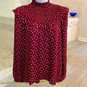 NWOT-Blouse - cranberry with beautiful smocking around shoulders.